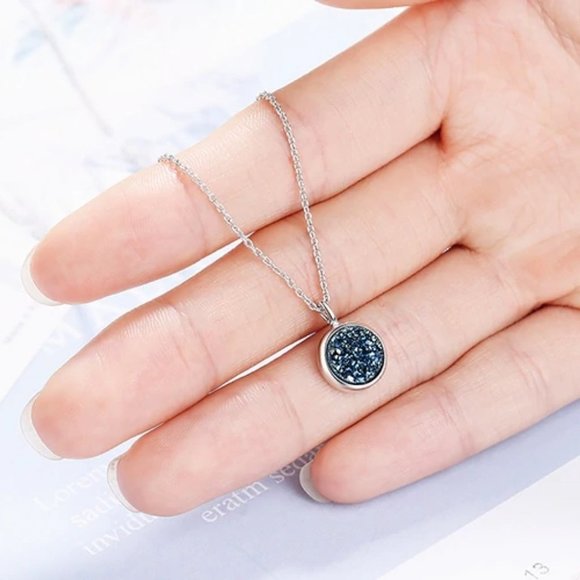 NEW Sterling Silver Blue Druzy Crystal Necklace - Picture 3 of 10